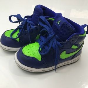 Blue and lime Nike Air Jordan’s